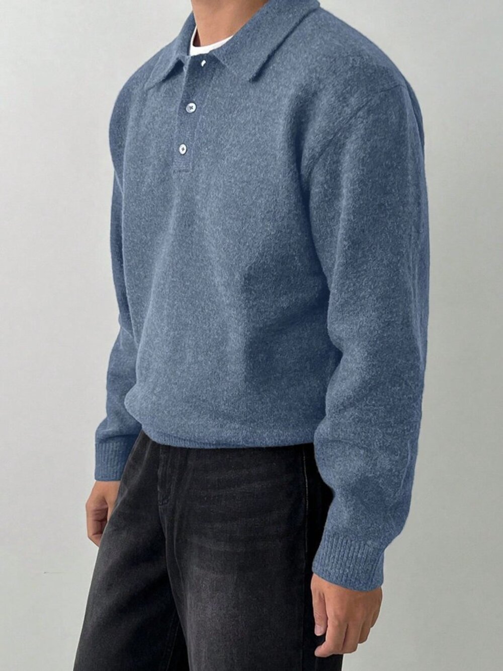 Blue Casual Men's Button-Up Casual Long Sleeve Sweater - Picture 5 of 5